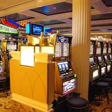 Slot machines decorated for Christmas
