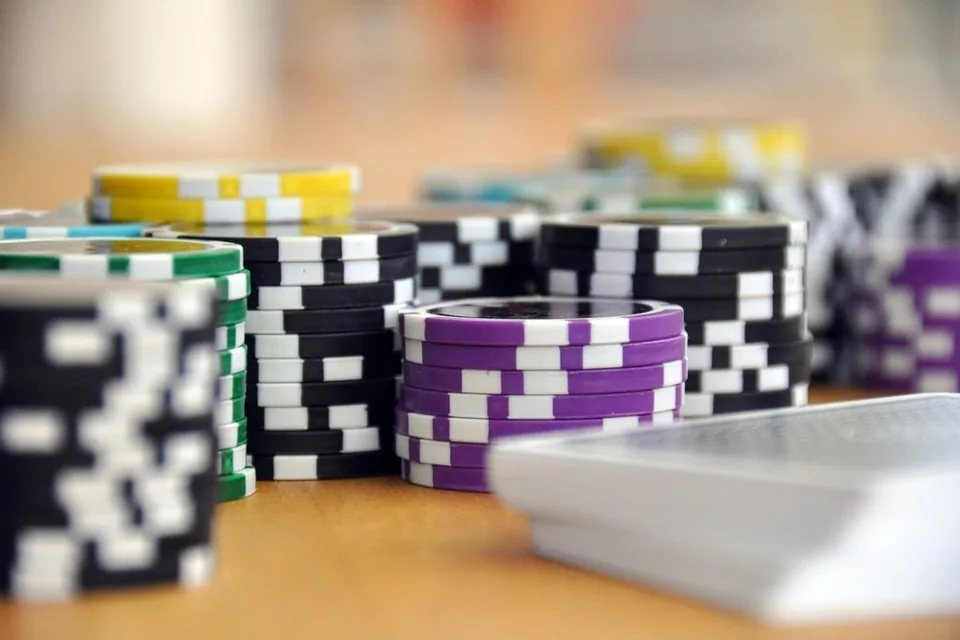 Chip stacks beside the betting box