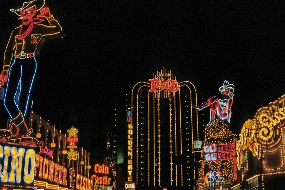 Neon casino sign above the entrance