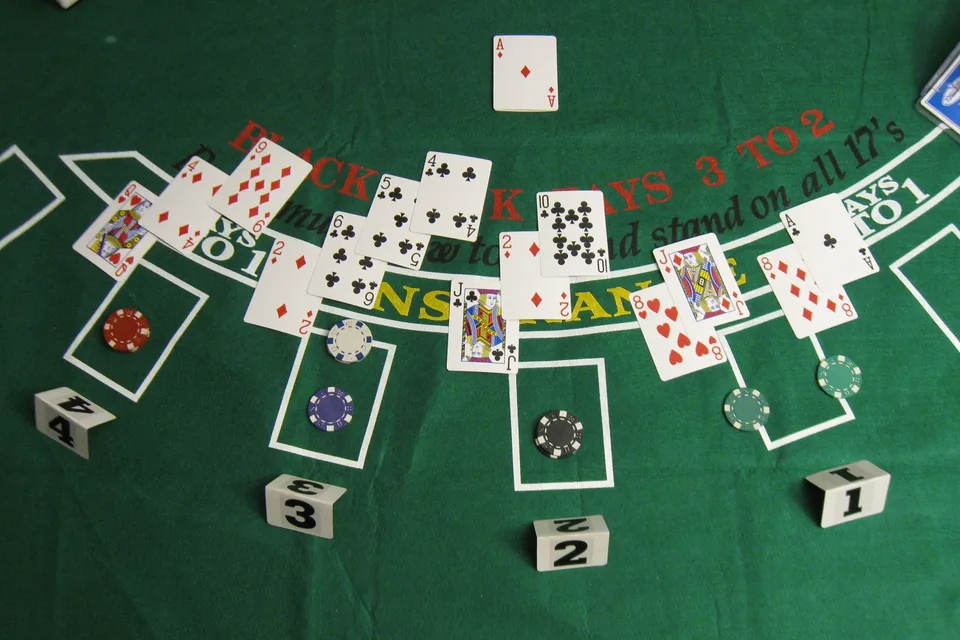 Blackjack table with the shoe in place