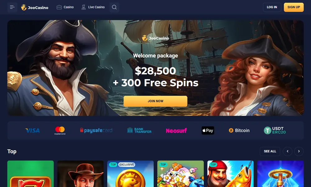 Joo Casino casino lobby on desktop