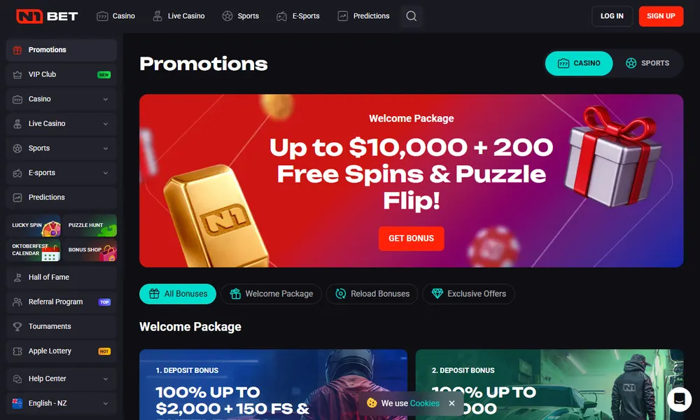 N1 Bet promotions page