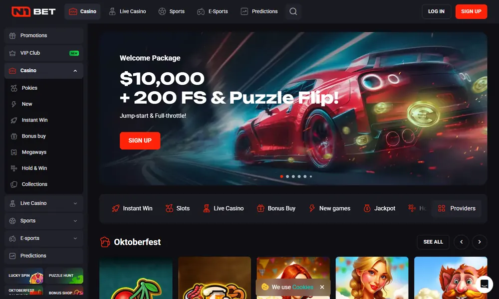 N1 Bet slots lobby with game tiles