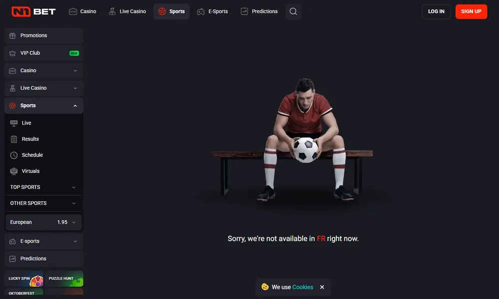 N1 Bet sportsbook page
