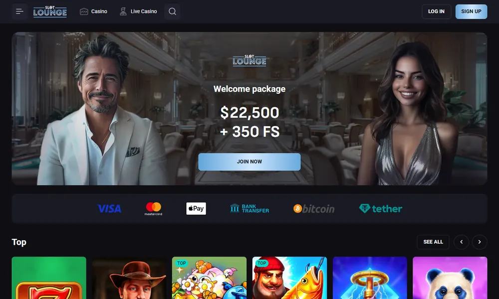 SlotLounge casino lobby on desktop