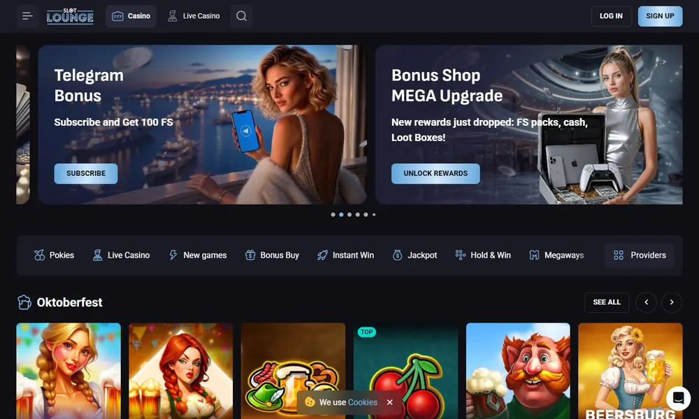 SlotLounge slots lobby with game tiles